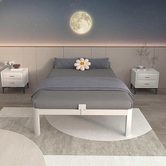 ITIMIDI 12 Inch White Twin Bed Frames, Metal Twin Size Platform Bed Frame with Round Corner Legs, Heavy Duty Steel Support 3500 LBS, Storage Space, No Box Spring Needed, Noise Free, Easy Assembly