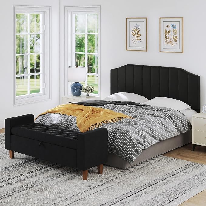 King Size Headboard Only, Velvet Upholstered Headboard King/California King Size Wall Mount and Bed Frame Mount, Featuring High-Density Sponge Padding Easy Assembly Comfort Style-Black