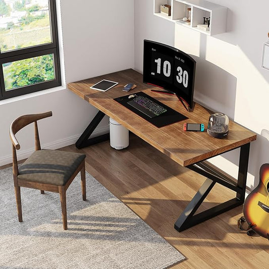 Solid Wood Computer Desk 55-inch Large Office Desk Home Simple Modern Long Desk Study Writing Desk Dining Table for Home Office