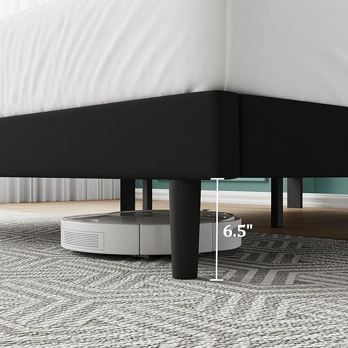 Queen Size Bed Frame, Queen Size Platform Bed Frame with Headboard, Upholstered Headboard, Sturdy Wooden Slats, Noiseless No Box Spring Required, Easy to Assemble, Black