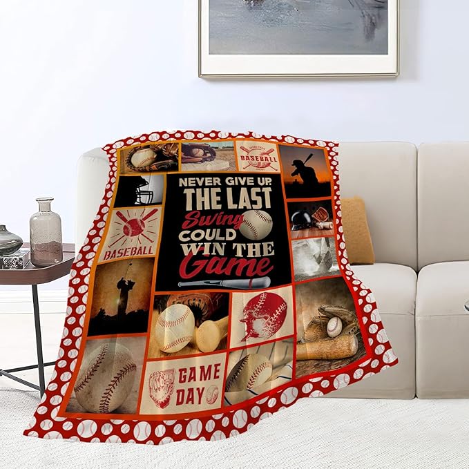 Baseball Gifts: Cozy Fleece Flannel Blanket - Soft, Warm, Plush & Lightweight - Inspirational Design for Boys, Girls, Teens, Men, Kids - 60"X80"