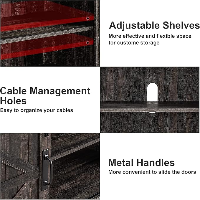 OKD Farmhouse TV Stand for 65+ Inch TV, 33" Tall Highboy Entertainment Center w/Sliding Barn Door, Rustic Media Console w/Storage Shelves, Wood Television Stand for Living Room, Dark Rustic Oak