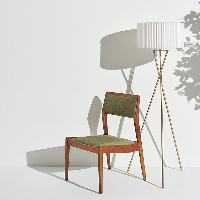 Brightech Jaxon LED Floor lamp, Modern Lamp for Living Rooms & Offices, Tall Lamp with Contemporary Pleated Drum Shade, Gold Tripod Standing Lamp for Bedroom Reading, Great Living Room Decor - Brass