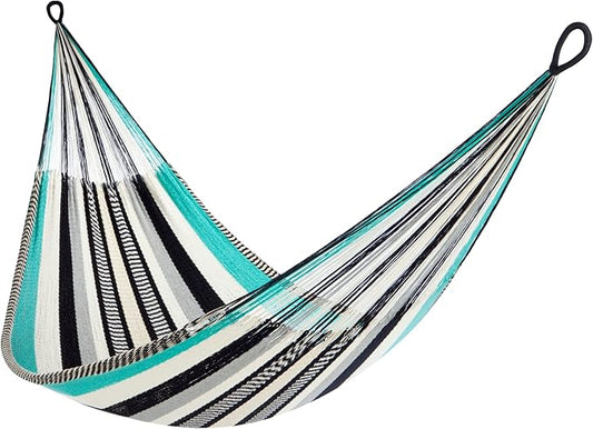 Handwoven Hammock by Yellow Leaf Hammocks - Family Size, Fits 2+ PPL, 550lb max - Weathersafe, Super Strong, Easy to Hang, Ultra Soft, Artisan Made - Color: Turquoise - Black -White