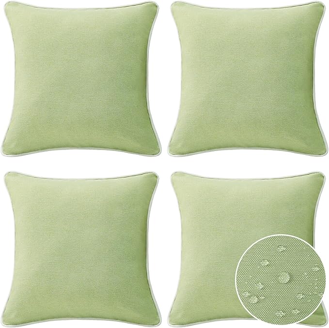 Decorative Outdoor Water Repellent Throw Pillows with Inserts, Set of 4, 18" x18" Pillows for Patio, Backyard, Bed, Couch, and Patio Furniture, Seaweed Green