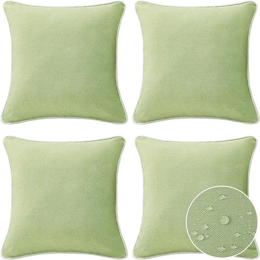 Decorative Outdoor Water Repellent Throw Pillows with Inserts, Set of 4, 18" x18" Pillows for Patio, Backyard, Bed, Couch, and Patio Furniture, Seaweed Green