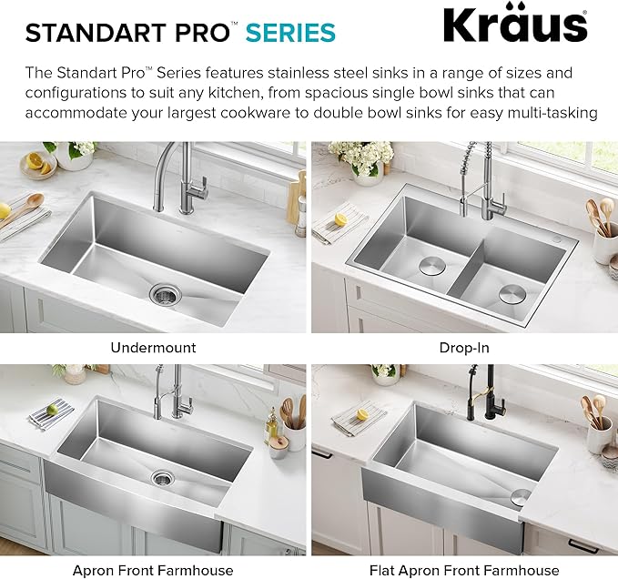 KRAUS Standart Pro 30 -inch Undermount Single Bowl 16 Gauge Stainless Steel Kitchen Sink, KHU100-30