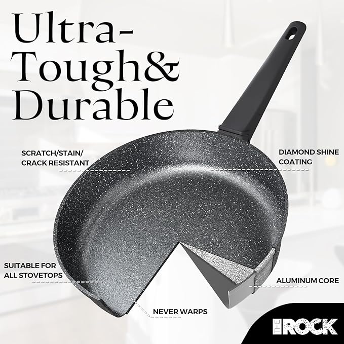 THE ROCK SOHO 15Pcs Cookware Set – Pots and Pans Set Non Stick with ROCK.TEC – Compact for Urban Kitchens, Nothing Sticks, Never Warps, Lasts Longer, Induction & Dishwasher Safe, Black