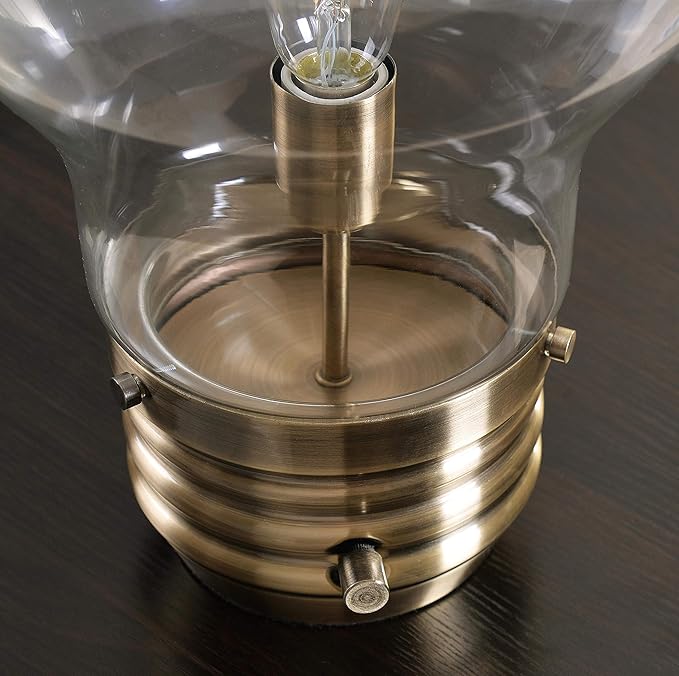 Kenroy Home 32462AB Edison Table Lamp with Antique Brass Finish, Rustic Style, 18" Height, 11.438" Width, 11.438" Depth