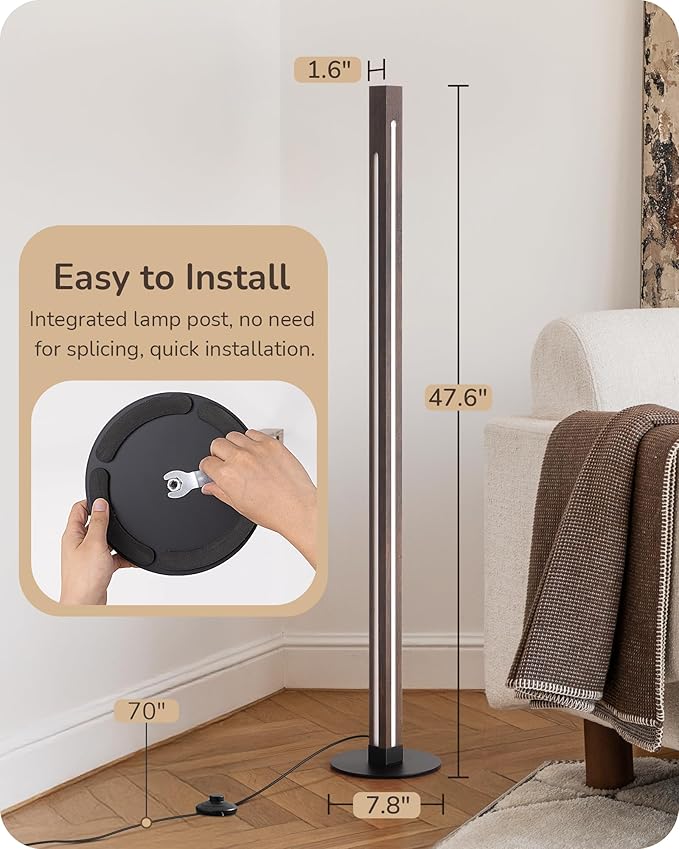 EDISHINE Floor Lamps for Living Room, Upgraded Dual-Sided Lighting, Wooden Corner Floor Lamp, LED Corner Lamp with Remote/Foot Control, 7CCT & Dimmable Standing Lamp for Bedroom, Office, Dark Walnut