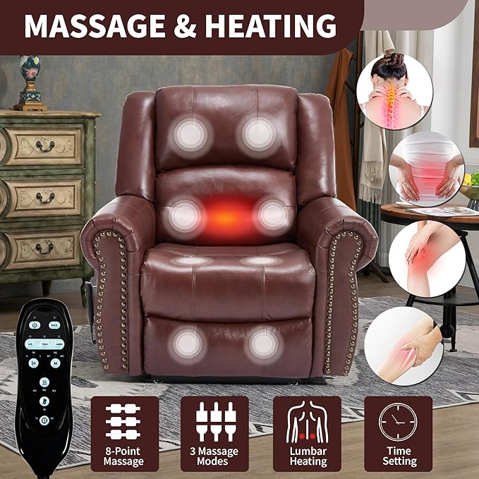 Recliner Chairs for Adults, Oversized Bedroom Chair with Massage, Sofa Chair Home Theater Seating with Lumbar Support, Comfortable Lift Chair for Elderly, Glider Nursery Chair for Living Room