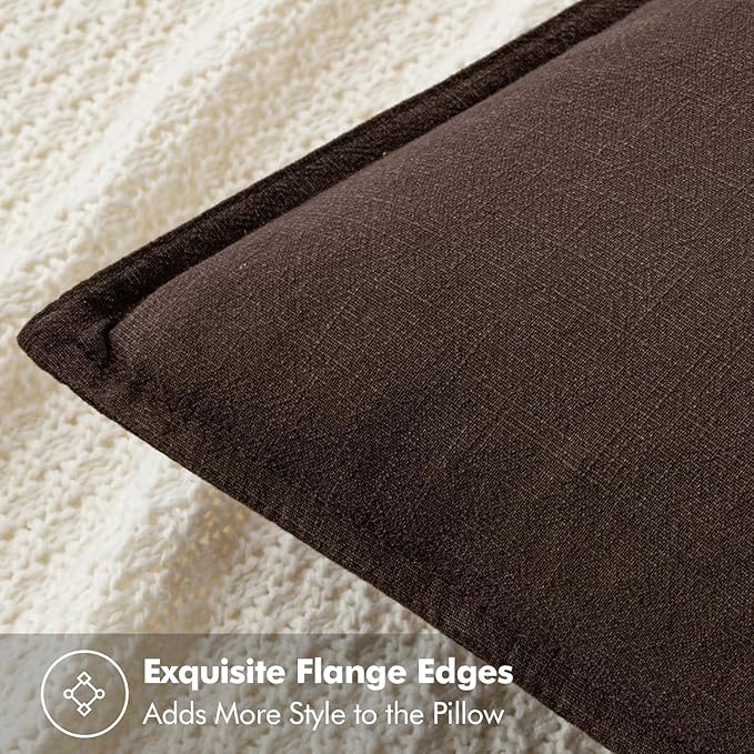 MIULEE Decorative Linen Pillow Covers 18x18 Inch Dark Brown Boho Farmhouse Neutral Couch Throw Pillows for Bed Pack of 2 Accent Modern Pillowcase Sofa Livingroom Home Decor