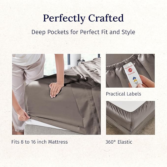 California Design Den 100% Cotton Full Size Bed Sheets, 600 Thread Count Sateen, Soft, Cooling Brown Full Size Sheet Set with Deep Pockets, Hotel-Quality Bedding (Mushroom Brown)