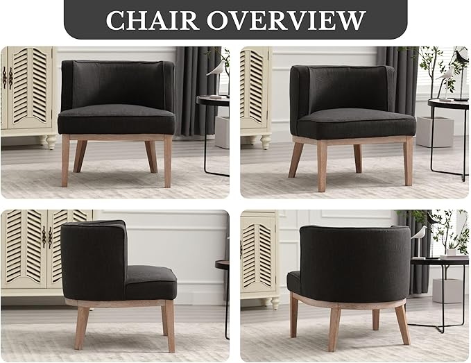 Barrel Chairs Set of 2 Mid Century Modern Accent Chair with Wooden Legs Upholstered Reading Arm Linen Fabric Waiting Room Round Side Chairs for Small Spaces Living Room Bedroom Office, Charcoal