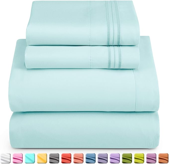 Nestl Full XL Sheet Set - Luxury 1800 Ultra-Soft Microfiber Full Extra Long Bed Sheets - Double Brushed - Deep Pockets - Easy Fit - 4 Piece Set - Bedding Sheets & Pillowcases (Full XL, Light Blue)