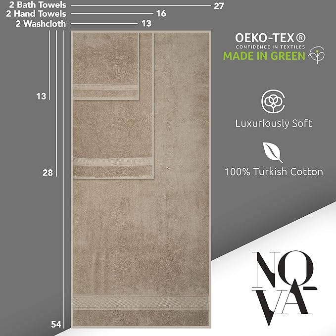 NOVA Luxury Linen - Hotel Quality Turkish Towel Set for Bathroom (6 Pcs Towel Set, Warmsand Beige)