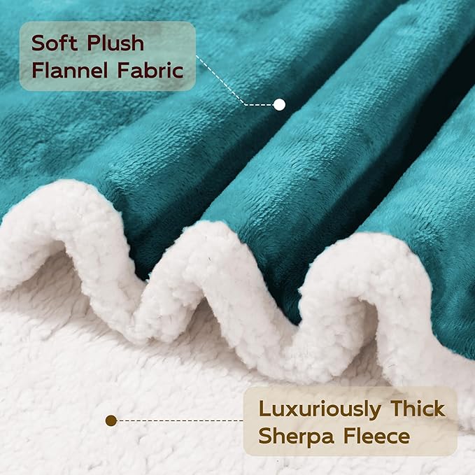 BEAUTEX Sherpa Fleece Throw Blankets, Soft Fluffy Flannel Plush Blanket and Throw, Fuzzy Cozy Cuddle Blankets for Couch Bed Sofa Adults (50" x 60", Harbor Blue)