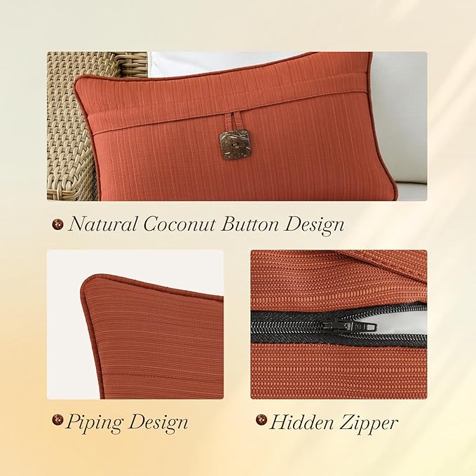 Outdoor Decorative Pillows with Coconut Button Pack of 4, 20" x 12" Outdoor Pillow Set for Couch Bed Throw Patio Sofa, Coral Red