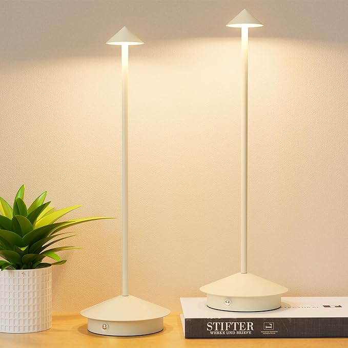 2-Pack 6000mAh Rechargeable Led Table Lamp Cordless,3000K-6000K Stepless Dimming Touch Lamps with Memory Function,IP54 Waterproof Aluminum Table Light for Outdoor/Bars/Restaurant/Patio(Beige)