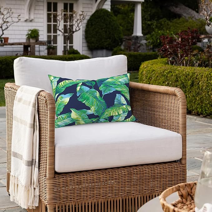 Pack of 2 Outdoor Lumbar Pillow Covers, All Weather Cushion Pillow Cases 12x20 Inch, Pillowcase for Patio Couch Decoration, Hanalei Lagoon