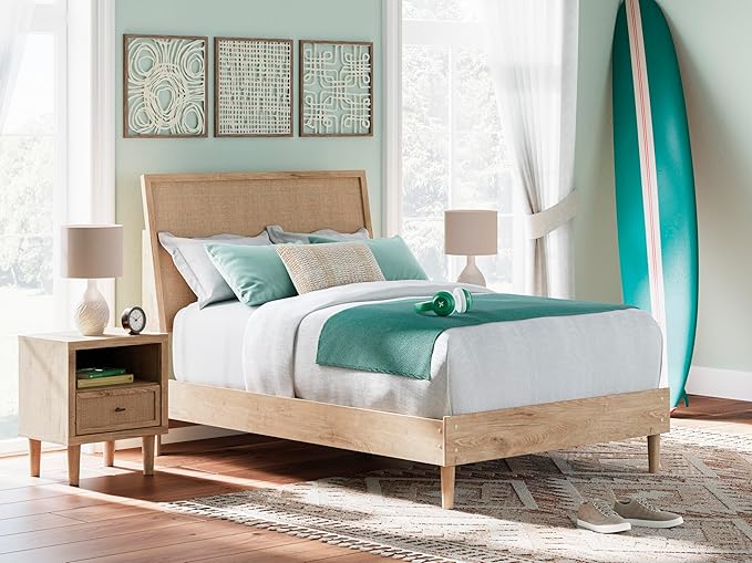 Signature Design by Ashley Cielden Farmhouse Full Panel Platform Bed, Foundation or Box Spring Not Needed, Light Brown