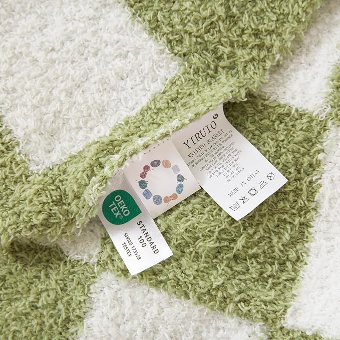 YIRUIO Throw Blanket Checkered Chessboard Fluffy Fuzzy Warmer Comfort Reversible Super Soft Cozy for Home Decor Bed Couch Sofa Living Room (Sage Green, 80''x90'')