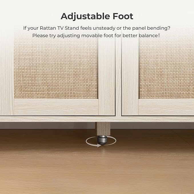 SICOTAS Rattan TV Stand for Television up to 120" - Large Entertainment Center with Storage and Open Shelves, Boho Media TV Console Cabinet with Doors and Adjustable Shelf for Living Room