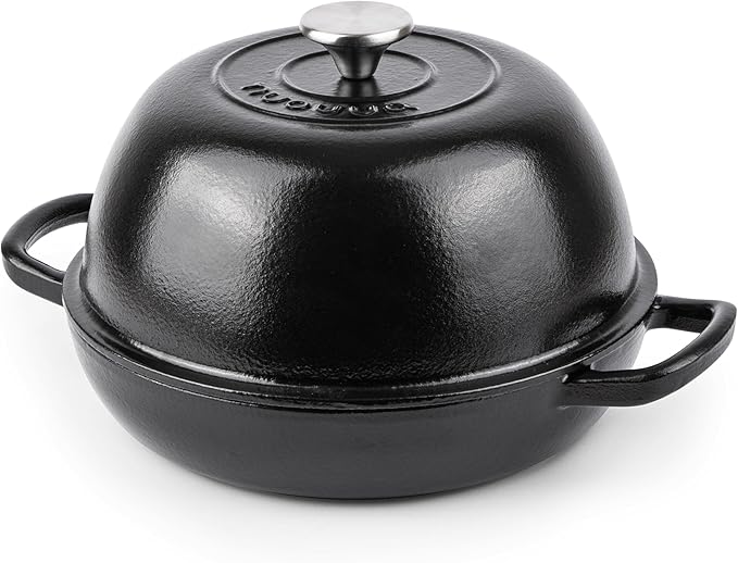 Enamelled Cast Iron Dutch Oven Pot – Dutch Oven For Sourdough Bread Baking – Cast Iron Bread Pot – Black, 6 Quarts, 22cm – by Nuovva