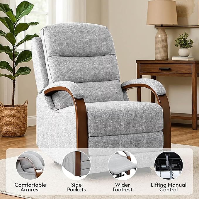 FLEXISPOT Dual Motor Power Lift Recliner Chair for Elderly, Electric Lay Flat Reclining Chair with Massage & Heat, Side Pockets, Fabric Single Sofa for Living Room,Light Gray