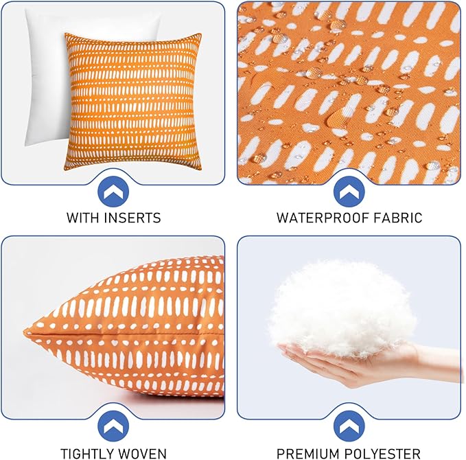 Pack of 2 18x18 Outdoor Pillows, Waterproof Throw Pillows with Inserts, Decorative Patio Pillows for Garden, Couch, Furniture, Sofa, Bed, Living Room(Pebble Orange)