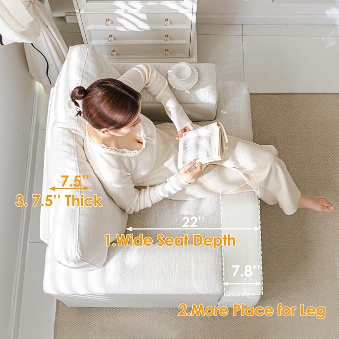 Oversized Accent Chair with Armrest Storage,38”W Big Armchair with 7.8'' Thick Cushion,Deep Seat,Large Comfy Reading Chair, Living Room Chairs,Sofa Chair for Bedroom,Linen