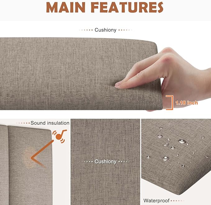 IFNOW Upholstered Wall Mounted Headboard, 3D Soundproof Wall Panels Peel and Stick for Queen Size, Reusable and Removable Tufted Bed Headboard in Linen (9 Panels, 10" x 24")