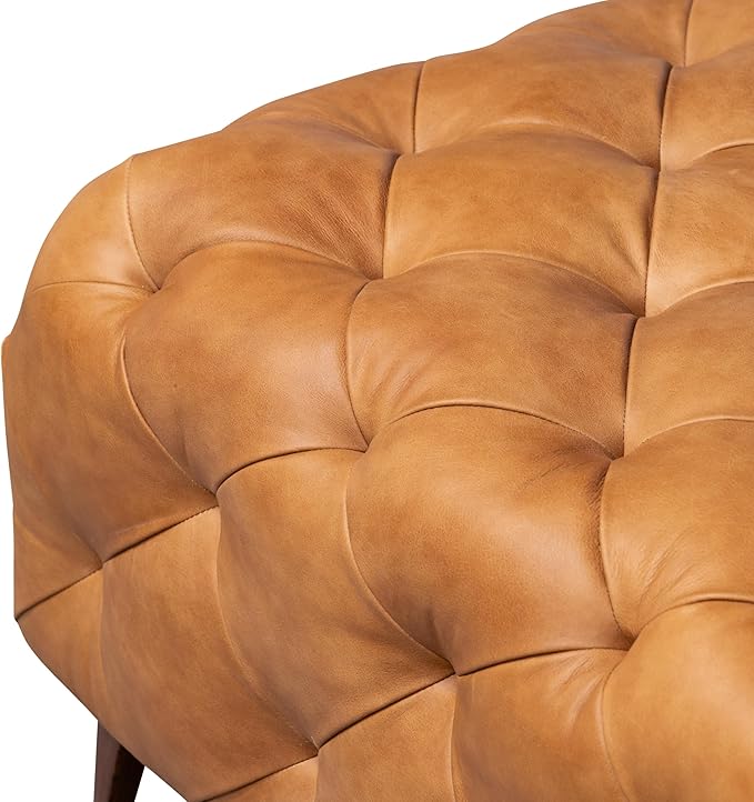 POLY & BARK Turin Ottoman with Wood Legs in Cognac Tan