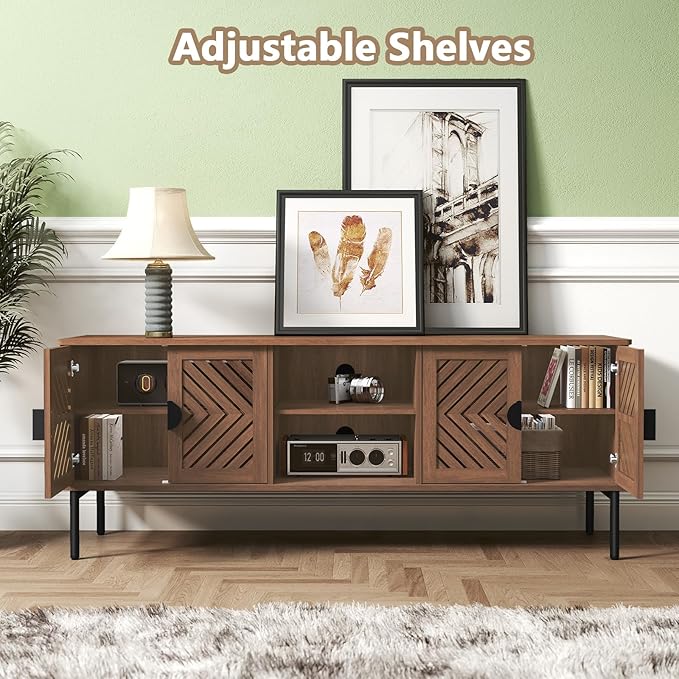 ARTPOWER 63" Modern TV Stands for Living Room, Long Entertainment Center with Storage, TV Console for 55 60 65 70 Inch TV, Bedroom TV Cabinet with Doors, Wood Media Console, Television Stand, Brown