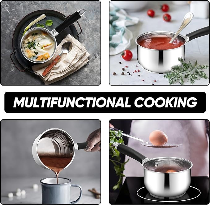 E-far 1 Quart Sauce Pan with Lid, Tri-Ply Base Stainless Steel Small Saucepan with Stay-Cool Handle, Non-toxic Kitchen Cooking Sauce Pot, Compatible with All Cooktops, Dishwasher Safe