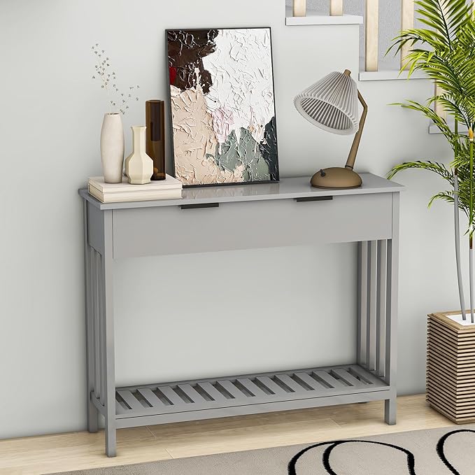 Entryway Table Console Table with Drawer and Storage Shelf, Narrow Sofa Table Entrance Enter Way Hallway Foyer Behind Couch Table (Gray with Drawer)