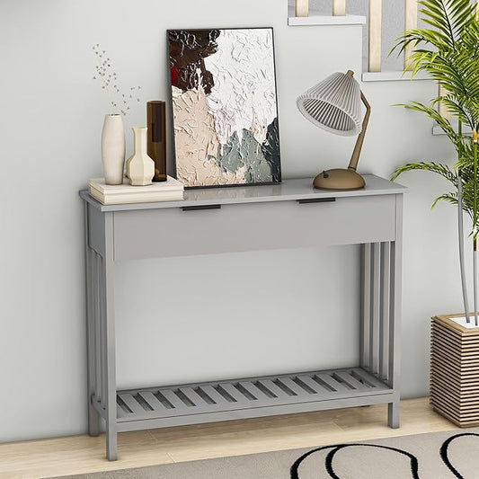 Entryway Table Console Table with Drawer and Storage Shelf, Narrow Sofa Table Entrance Enter Way Hallway Foyer Behind Couch Table (Gray with Drawer)