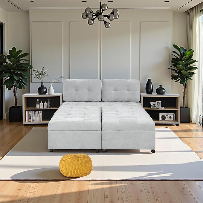 121.2" Sectional Couch, Versatile Sofa Bed Modular Sofa with Two Storage Racks, Sectional Couches for Living Room and Office, Grey