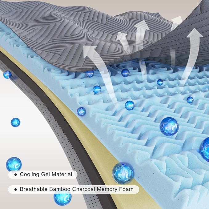 EnHomee Memory Foam Mattress Topper,4 Inch Queen Mattress Topper Pressure Relief with Cooling Gel and Removable & Washable Embossed Cover, CertiPUR-US & Oeko-TEX Certified, Grey, Queen