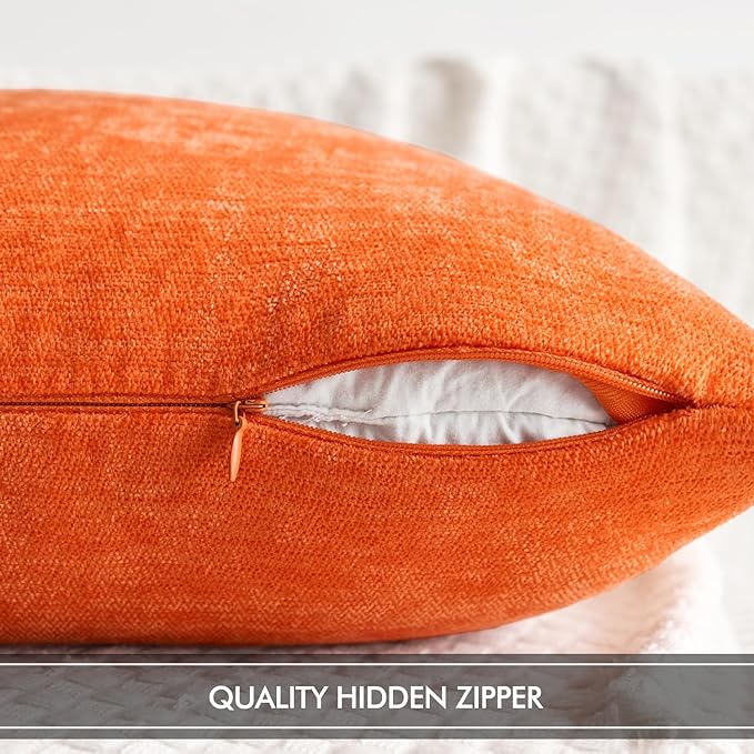 MIULEE Pack of 2 Bright Orange Decorative Fall Pillow Covers 20x20 Inch Soft Chenille Couch Throw Pillows Farmhouse Cushion Covers for Home Decor Sofa Bedroom Living Room