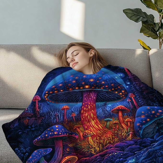 Mushroom Blanket Throw, Mushroom Gifts for Women and Men, Soft Lightweight Fleece for Bedroom, Living Room, and Decor, 50x60 Inches