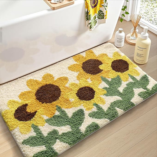 LUMI Bathroom Rug 24x36, Soft Absorbent Microfiber Bath Mats, Non-Slip Machine Wash Bath Mats for Bathroom, Shower and Bathtub Floor, Sunflower