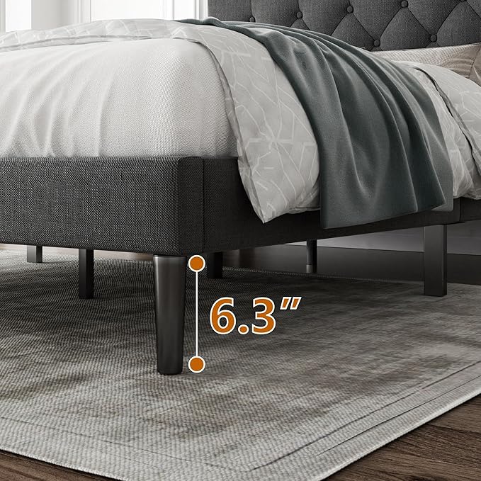 King Size Platform Bed Frame with Upholstered Headboard, Button Tufted Design, Strong Wooden Slats, No Box Spring Needed, Easy Assembly, Noise Free