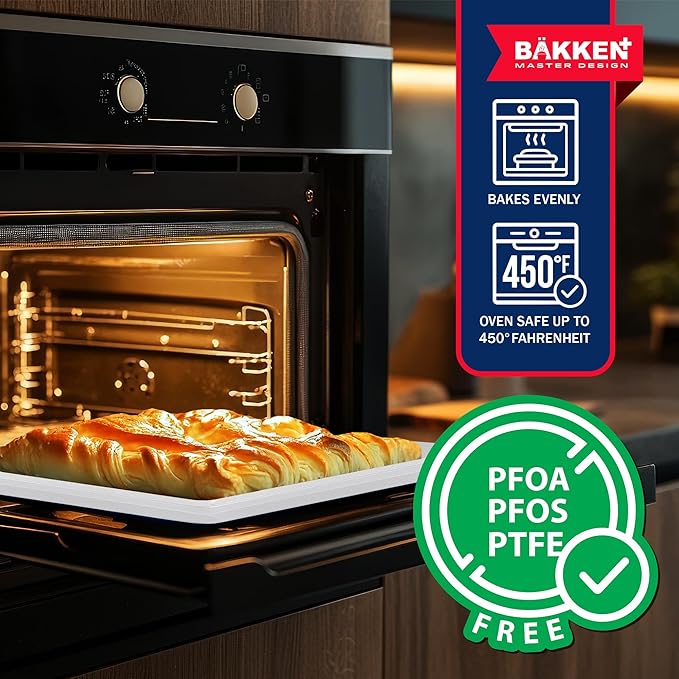 BAKKEN Kitchen Baking Pans - Nonstick White Coating, 13.58’’ × 9.65’’ Commercial Grade Carbon Steel Cookie Sheet, Diamond Texture Bottom, PFOA, PFOS, PTFE Free, Oven Safe Tray (450°F), White Marble