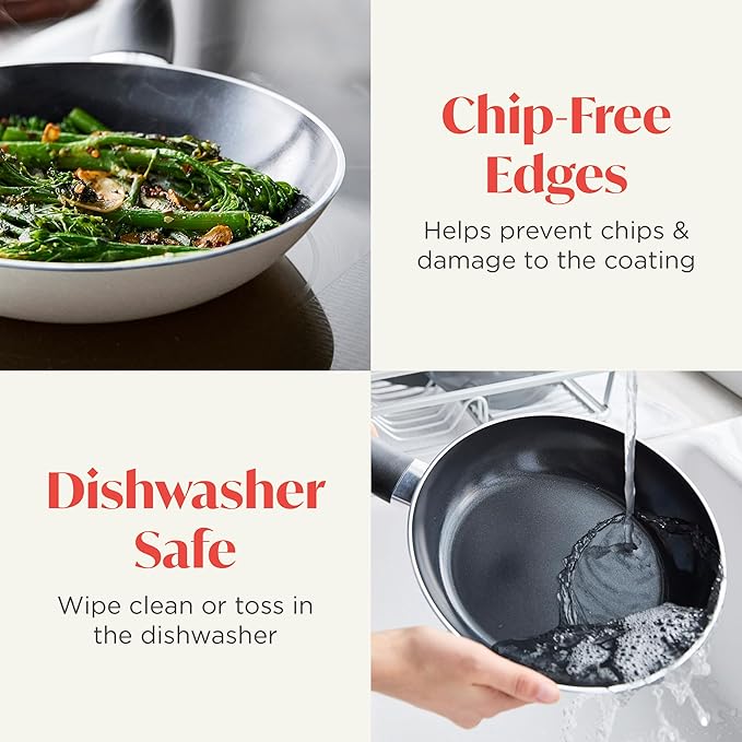 Deco 8” Nonstick Frying Pan Skillet, Made in Italy, Diamond Ceramic PFAS-Free, Dishwasher & Metal Utensil Safe, Durable Gloss Enamel Finish, Stay-Cool Handle, High Walls-Extra Room, Taupe