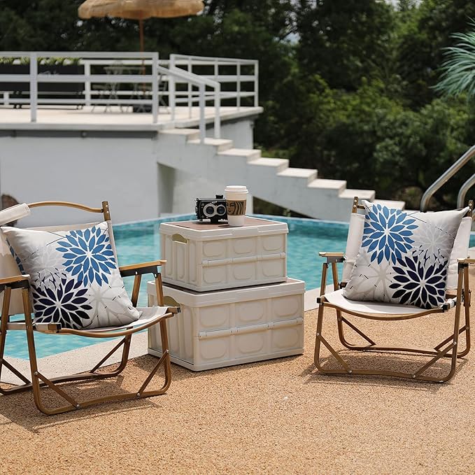 DFXSZ Outdoor Throw Pillow Covers 16x16 Inch Set of 2 Spring Summer Geometric Elegant Decorative Throw Pillows Blue Outdoor Waterproof Pillow Covers for Patio Funiture Garden Couch 158A16