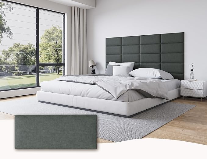 Queen Size Headboard, Upholstered Peel and Stick Wall Mounted Panels for Bed Headboard Queen Size Only, 9PCS Tufted Anti-Collision Interior Panels, 10"x24" Each, Black