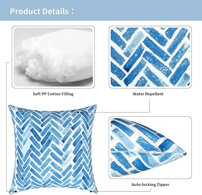 Outdoor Pillows for Patio Furniture 20x20 inch, Square Outdoor Throw Pillows with Inserts, Decorative Patio Pillows for Garden Couch Home Sofa Office Chair, Pack of 2, Blue Bricks