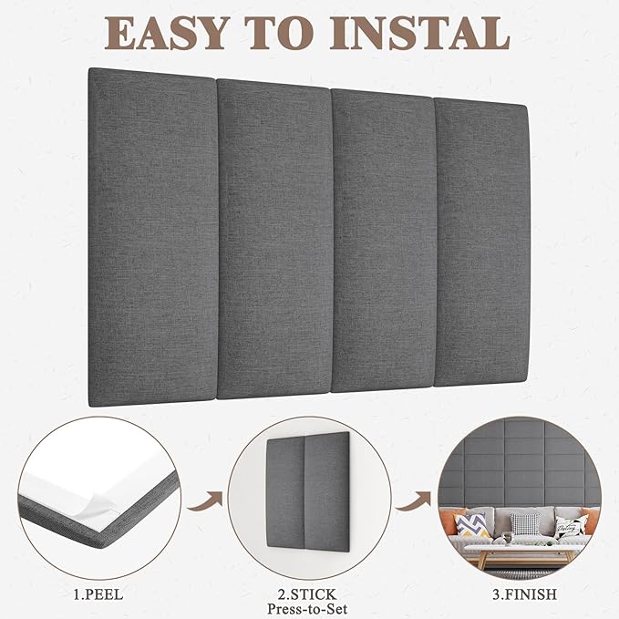 Upholstered Headboard for Queen Size Bed, Wall Mounted & Peel and Stick Headboard, Soundproof DIY Wall Panels, Fabric Tufted Head board in Modern Design for Bedroom (9 Panels, Each 23.62"x9.84"）