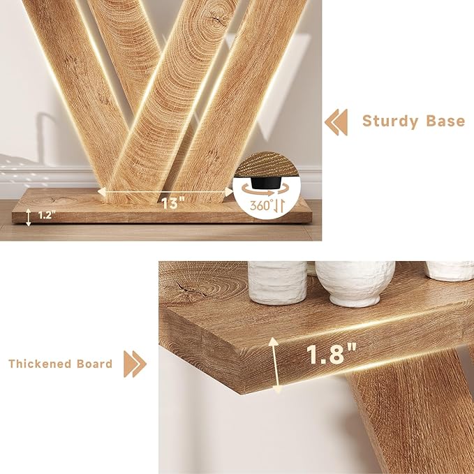 karlott 51 Inch Console Table, Farmhouse Entryway Table with V-Shaped, Wood Sofa Table Behind Couch Table, Narrow Entryway Accent Table for Living Room, Hallway, Entrance, Foyer, Brown